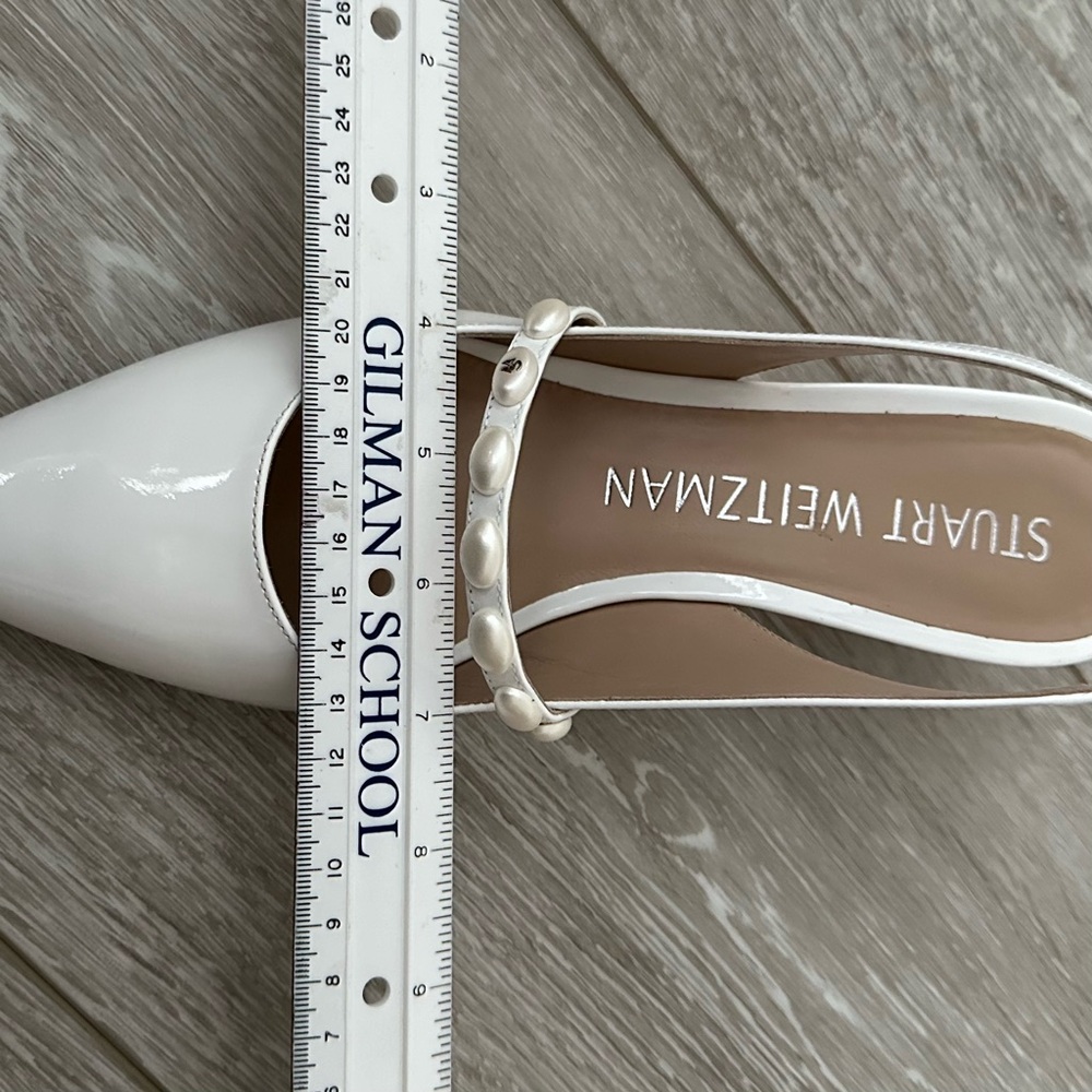 Stuart Weitzman White Pointed Slingback Heels with Pearl-Trim Strap - Picture 15 of 15